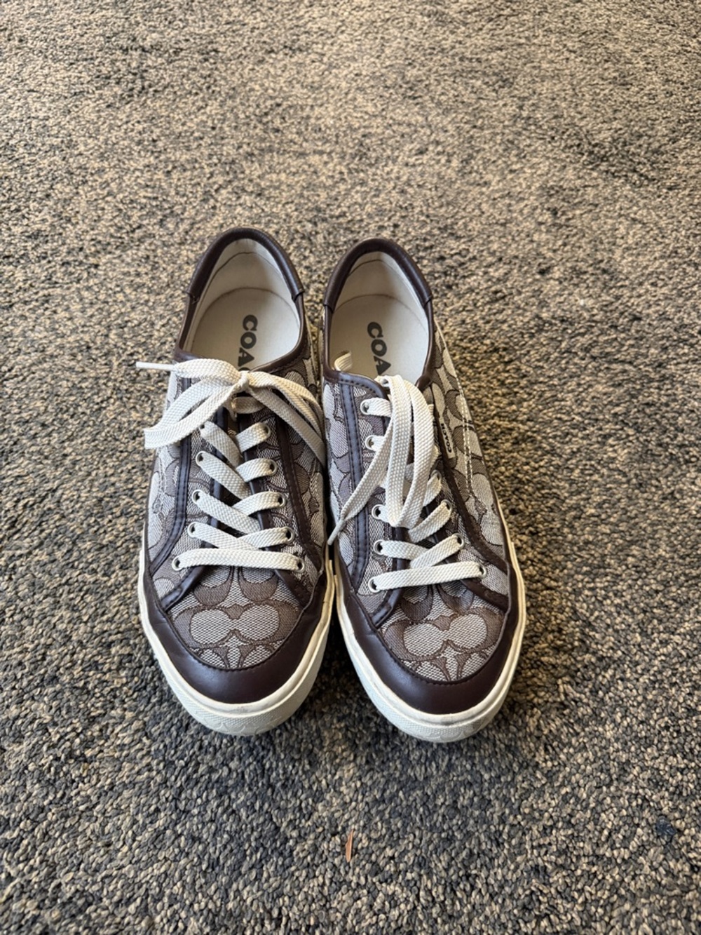 Coach Low Top Sneakers in Brown and Cream Signature Canvas
